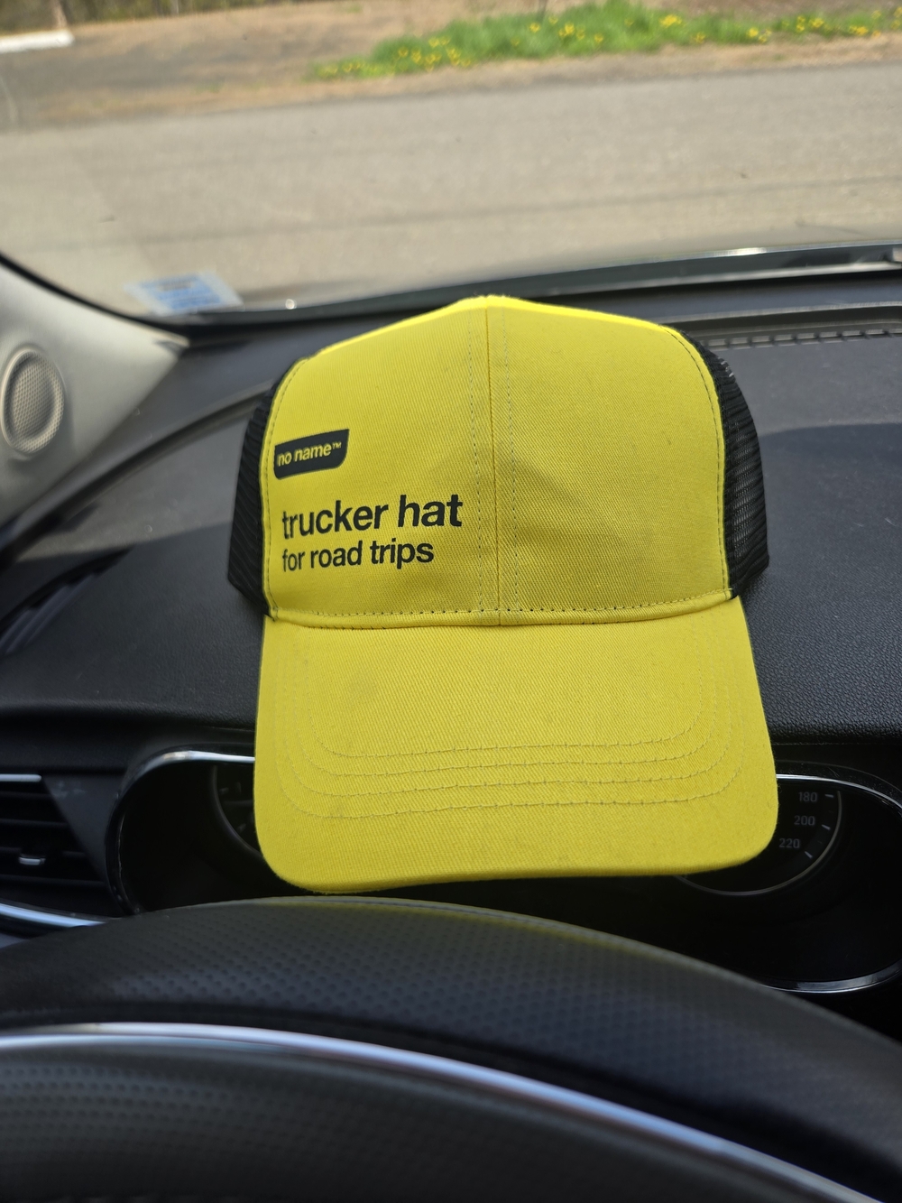 No Name Yellow "trucker hat for road trips" Mesh Back Cap